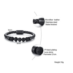 Lava stone Braided Rope Leather Bracelet for Men