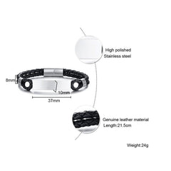 Stainless Steel Men's Leather ID Bracelet