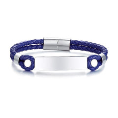 Stainless Steel Men's Leather ID Bracelet