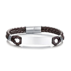 Stainless Steel Men's Leather ID Bracelet