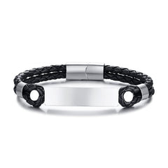 Stainless Steel Men's Leather ID Bracelet