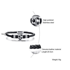 Stainless Steel Football Magnetic Leather Bracelet
