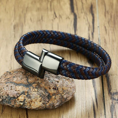 Stainless Steel Magnetic Buckle Leather Bracelet