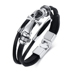Mens Black Leather Bracelet