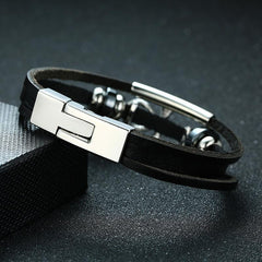 Mens Black Leather Bracelet