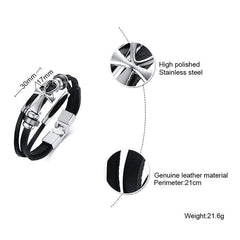 Mens Black Leather Bracelet