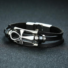 Mens Black Leather Bracelet