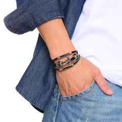 Mens Black Leather Bracelet