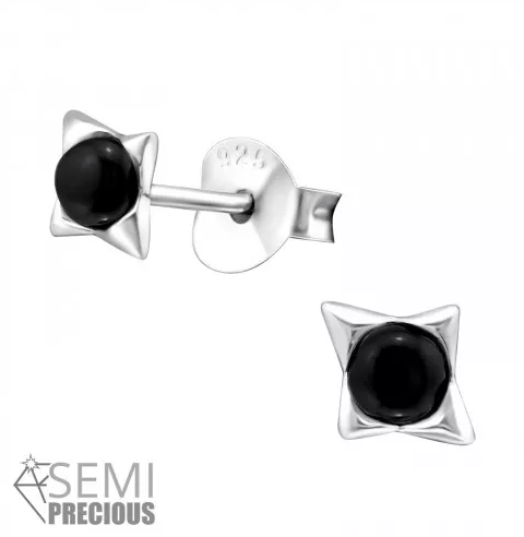 Silver Star Genuine Stone Earrings