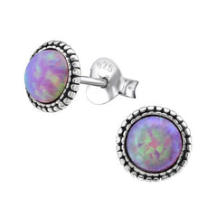 Sterling Silver Opal Round Stud Earrings