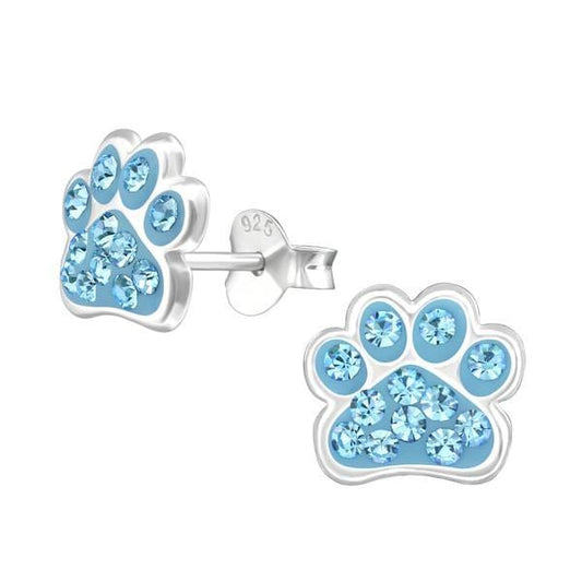 Silver Paw Print Stud Earrings for Girls
