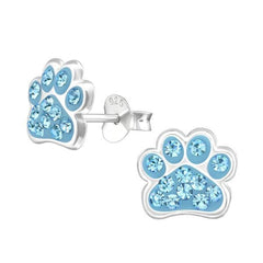 Silver Paw Print Stud Earrings for Girls