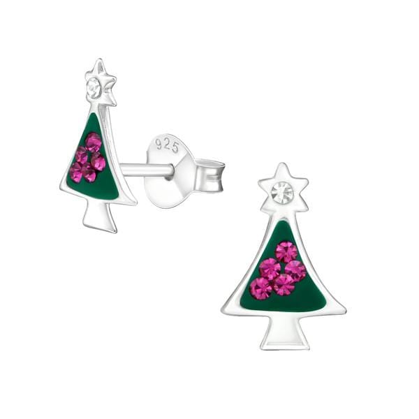 Kids Silver Crystal Christmas Tree Stud Earnings