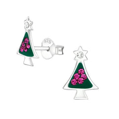 Kids Silver Crystal Christmas Tree Stud Earnings
