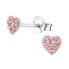 Silver Kids Vintage Rose Heart Stud Earrings with Swarovski Crystal