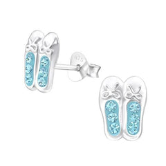 Silver Kids Ballerina Shoes Stud Earrings