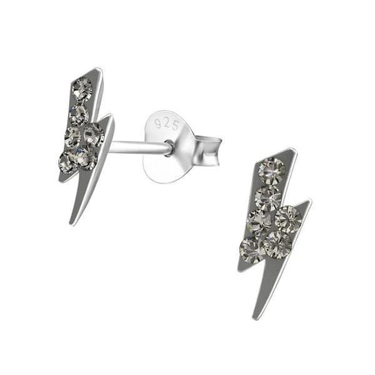 Silver Kids Black Diamond Thunderbolt Stud Earrings With Swarovski Crystal