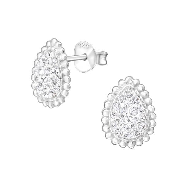 Silver Pear Crystal Ear Studs