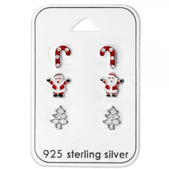Kids Silver Christmas Earnings Set