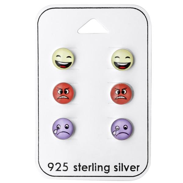 Emoji Silver Ear Studs Set for kids