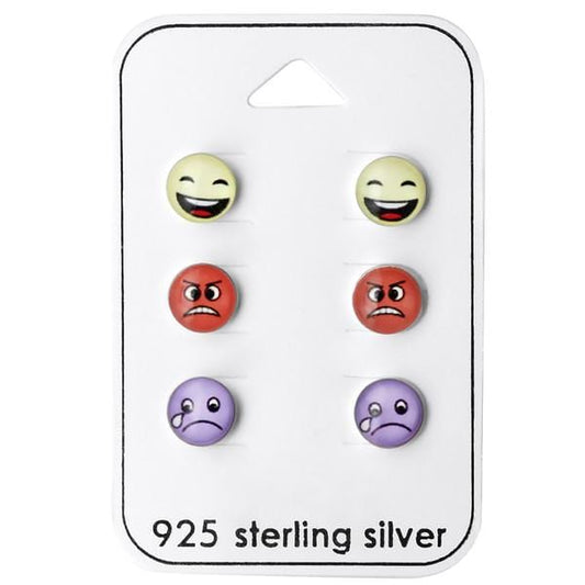 Emoji Silver Ear Studs Set for kids
