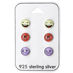  Emoji Silver Ear Studs Set for kids