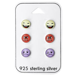 Emoji Silver Ear Studs Set for kids
