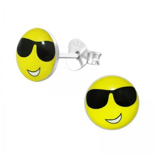 Kids Silver Cool Face Stud Earrings