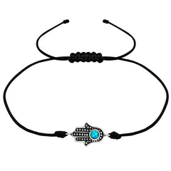 Silver Azure Opal Hamsa Corded Bracelet