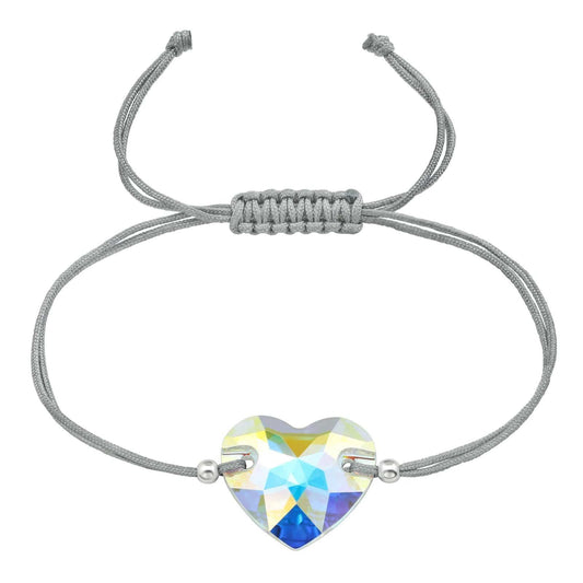 Sterling Silver Heart Adjustable  Bracelet with Swarovski Crystal