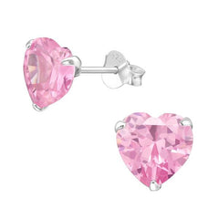 Silver Heart 8mm Zirconia Stud Earrings