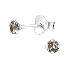 Silver 3 Mm Stud Earrings with Crystal