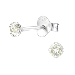 Silver 3 Mm Stud Earrings with Crystal