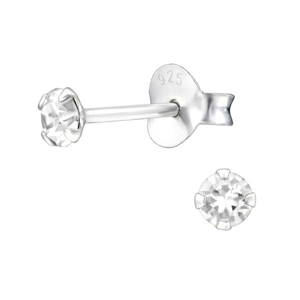 Sterling Silver Round Ear Studs CZ Crystal