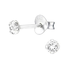 Sterling Silver Round Ear Studs CZ Crystal