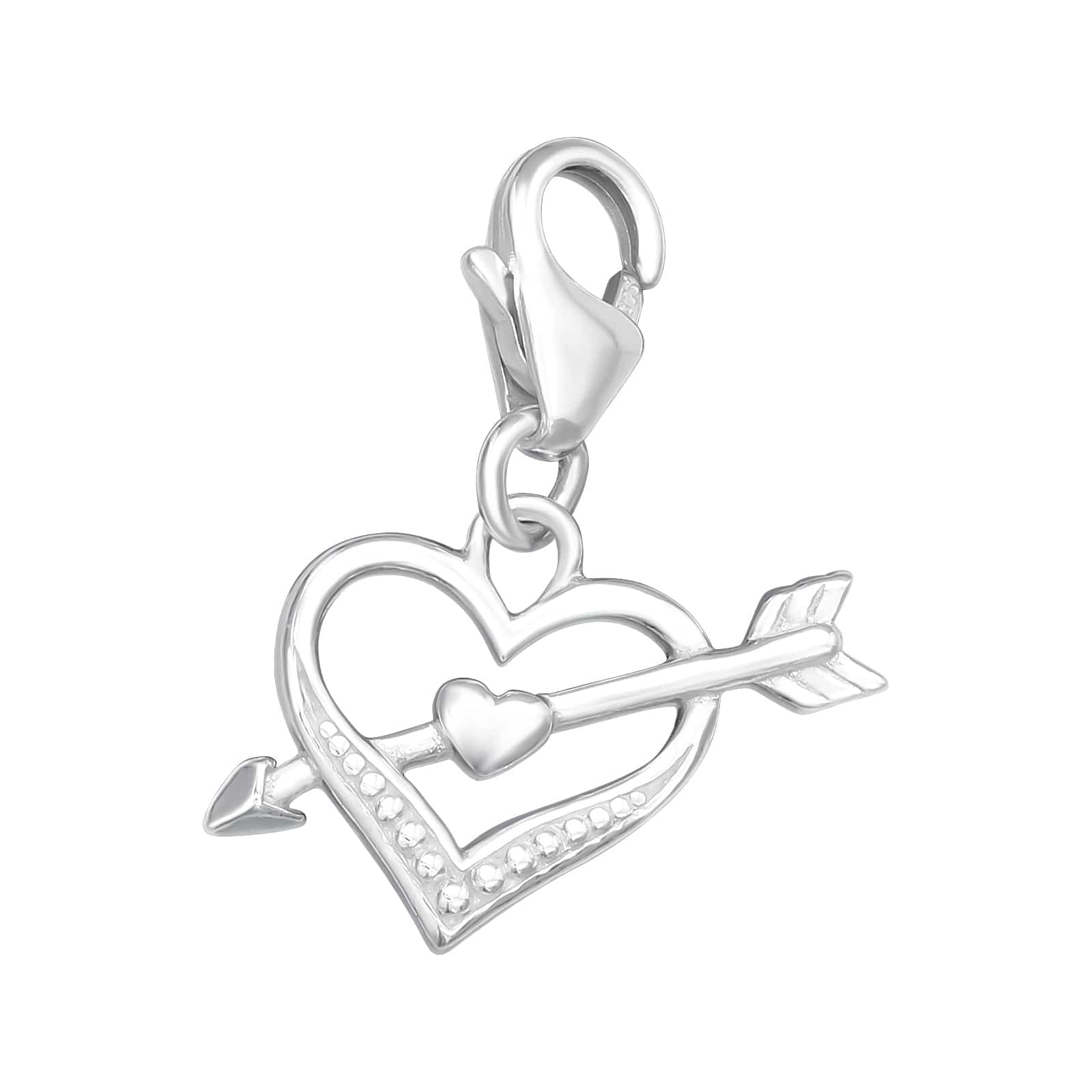 Silver Heart Arrow Clip on Charm