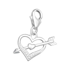 Silver Heart Arrow Clip on Charm