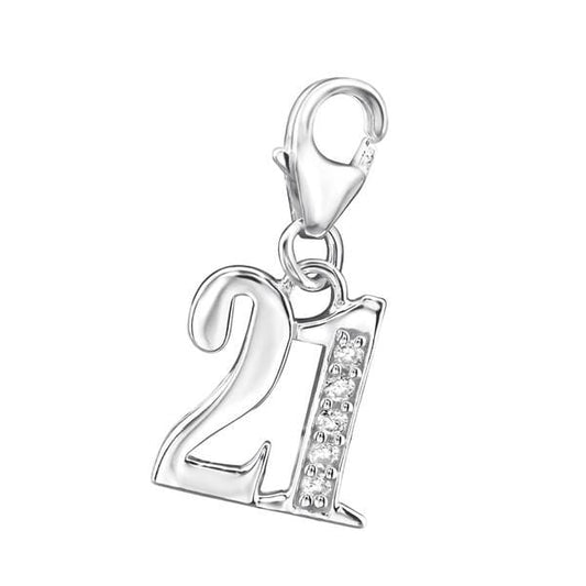 Silver Cubic Zirconia "21" Clip on Charm