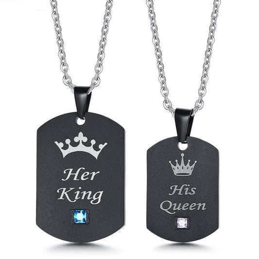 Stainless Steel His queen Her King Couple Necklace