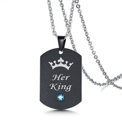 Stainless Steel His queen Her King Couple Necklace