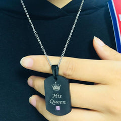 Stainless Steel His queen Her King Couple Necklace