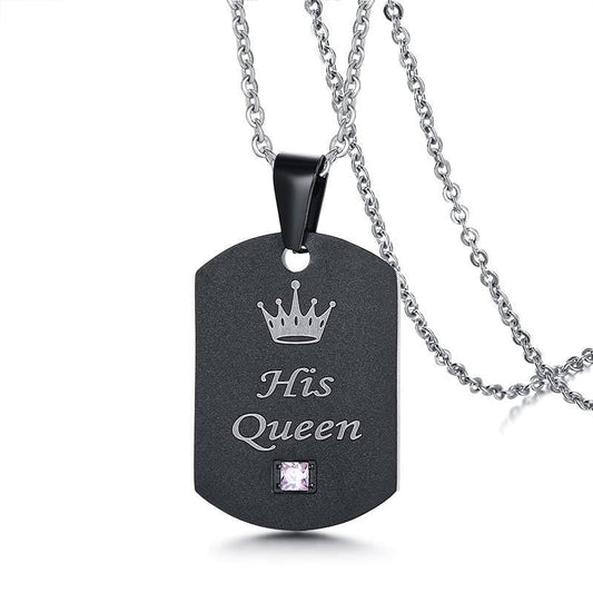 Stainless Steel His queen Her King Couple Necklace
