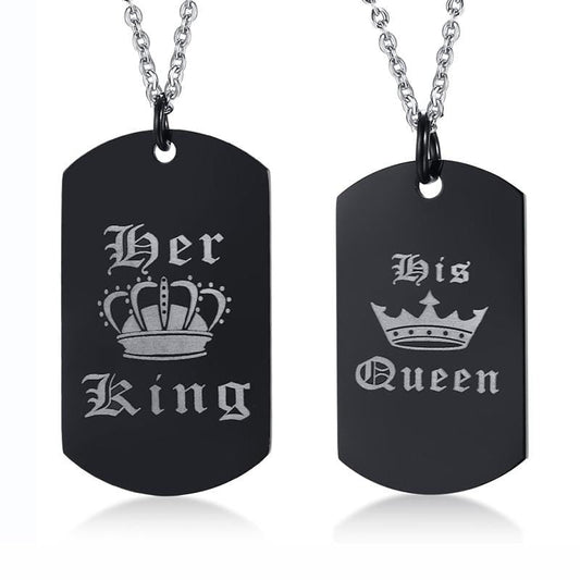 Stainless Steel King Queen Necklace for Couple