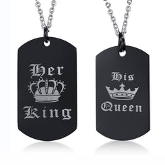 Stainless Steel King Queen Necklace for Couple