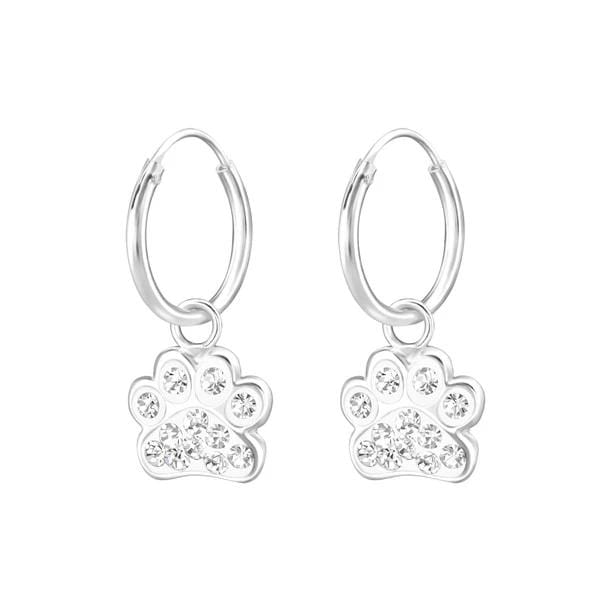 Silver Kids Crystal Paw hoop Earring with Swarovski Crystal