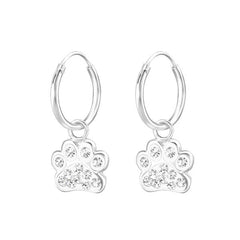 Silver Kids Crystal Paw hoop Earring with Swarovski Crystal