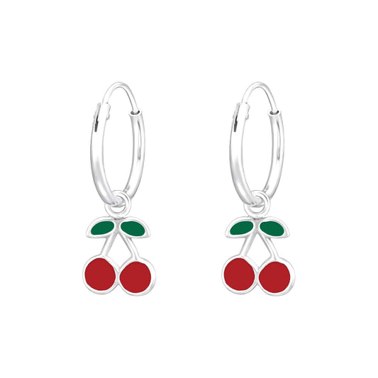 Kids Silver Cherry Hanging Ear