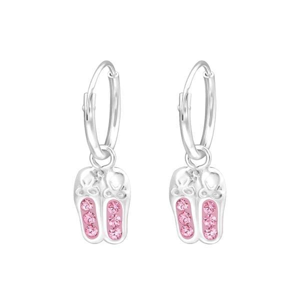 Silver Ballerina Light Rose Shoes hoop Earring With Swarovski Crystal