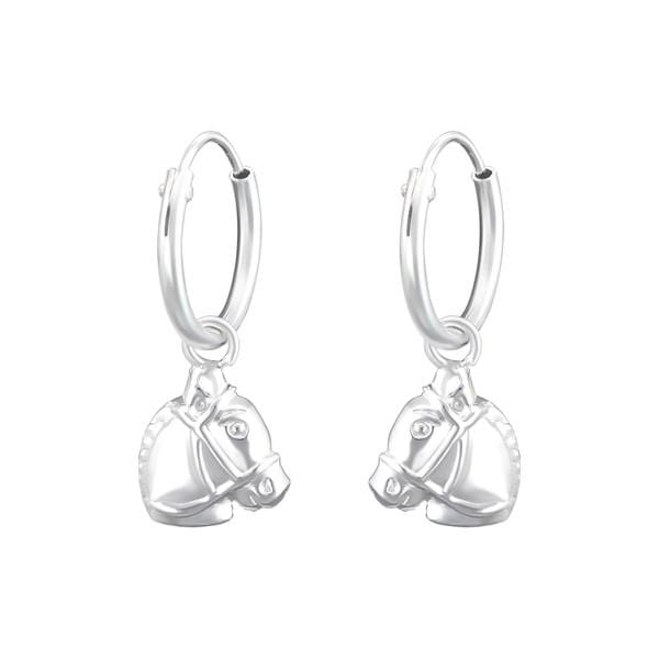 Silver Hanging Hoop Horse Earrings