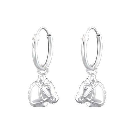 Silver Hanging Hoop Horse Earrings